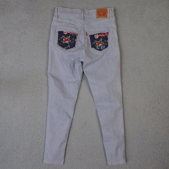 Levi's Jeans Women's Size 29 Mile High Super Skinny Striped Floral Pockets Heart - Picture 4 of 12